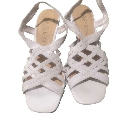Aubrey Lynn White Strap Sandals Size 8 M Colorful Cork Wedge - Picture 7 of 13